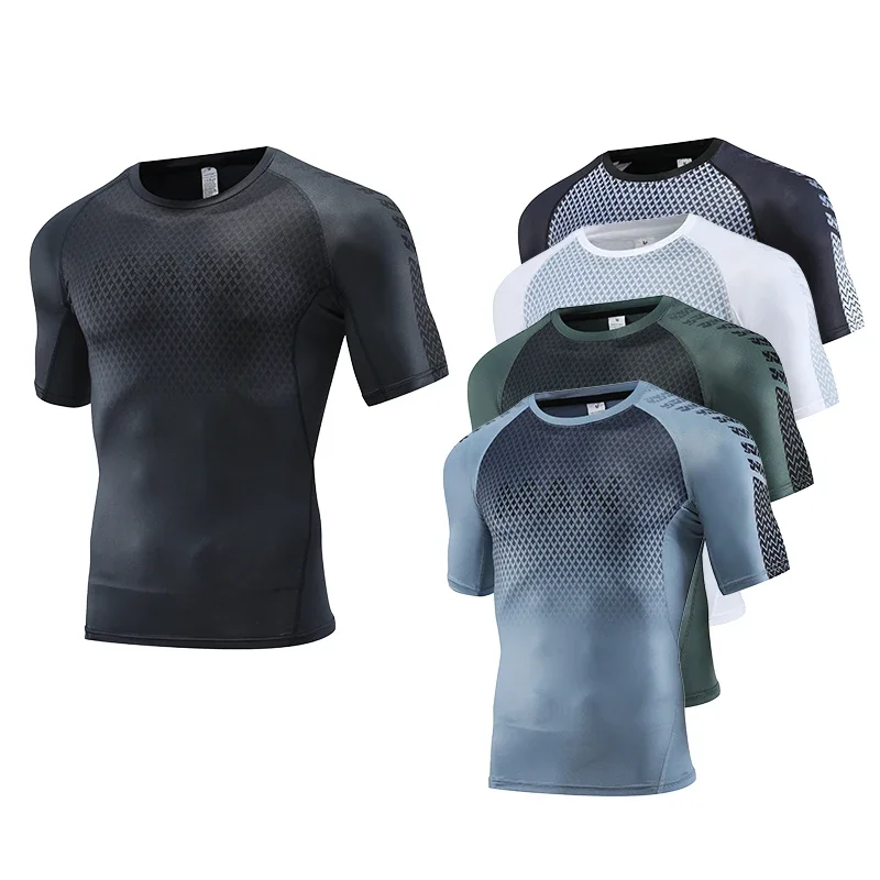 Rash Guard - Mens กีฬาสำหรับฟิตเนสเสื้อยืดเพาะกายการบีบอัดเสื้อวิ่ง Rashguard วิ่งออกกำลังกายเสื้อยืด Dry Fit